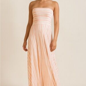 Victoria’s Secret Strapless Jersey Knit Maxi Dress Stripe Peach White